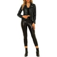 thumbnail image 2 of MODA NOVA Juniors Notched Lapel Zipper PU Faux Leather Motorcycle Jacket, 2 of 6