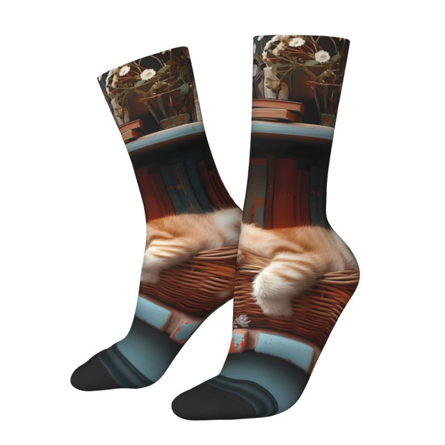 Balery Cat Asleep Among Flowers Calcetas Largas con Estampado para Hombre y Mujer – Suaves y Transpirables, Talla Única (US 5-11)