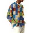thumbnail image 4 of Men's Striped Henley Sweater, Long Sleeve Ribbed Knit Pullover, Cozy for Fall, Winter & Casual Weekend Style Blue 2XL, 4 of 5