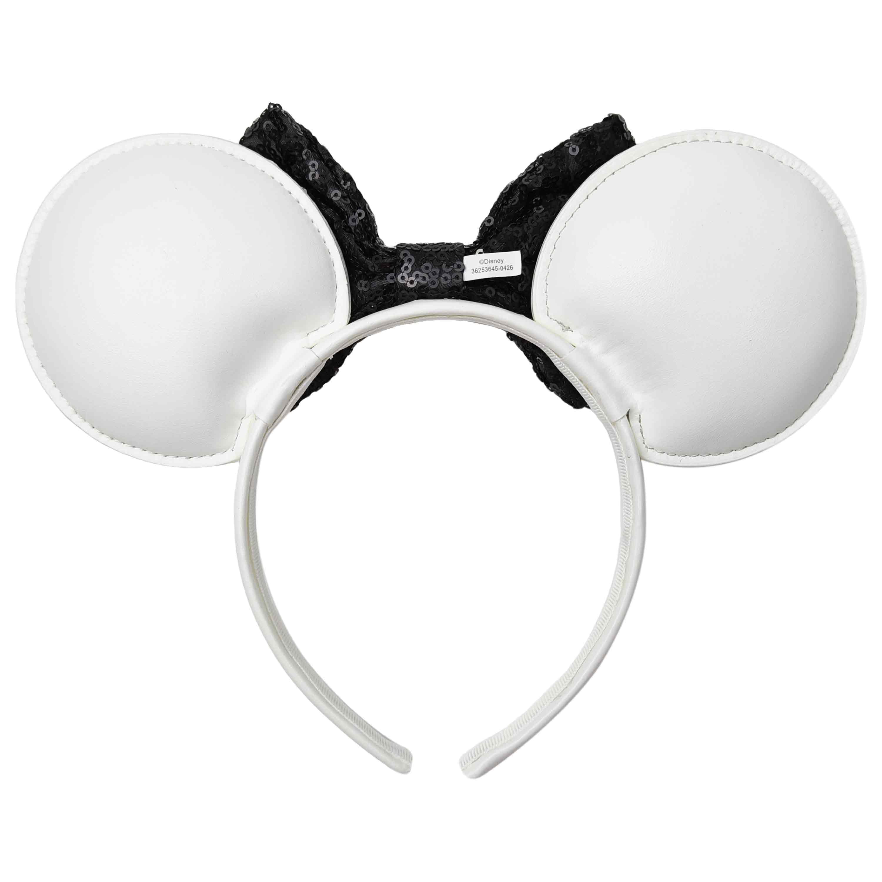 Disney Minnie Mouse Halloween White Faux Leather Bat Ears with Black Sequin Bow