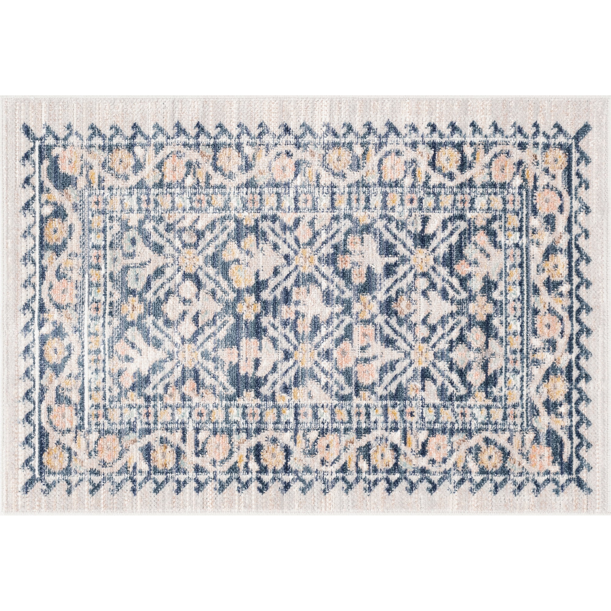 Crestwood Traditional Oriental 2x3 Navy and Aqua Polyester Indoor Area Rug, 2' x 3'