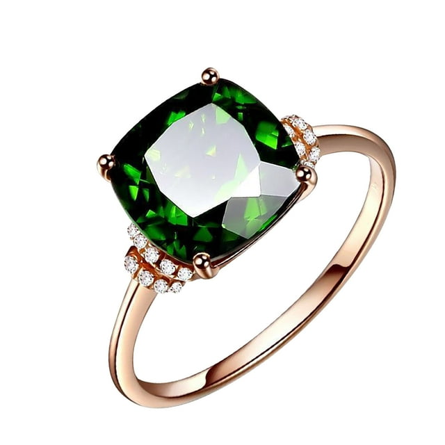 Dovey Esmeraldas Anillo Femenino Triturado Turmalina Verde Cristal Gema Anillo Mostrando Fino y Blanco Translúcido Joyería Mano