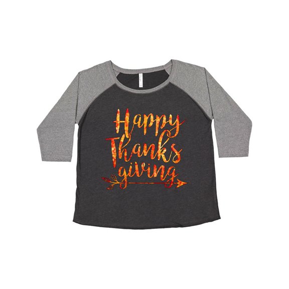 Inktastic Happy Thanksgiving with Leaf Arrow in Fall Colors Women's Plus Size T-Shirt