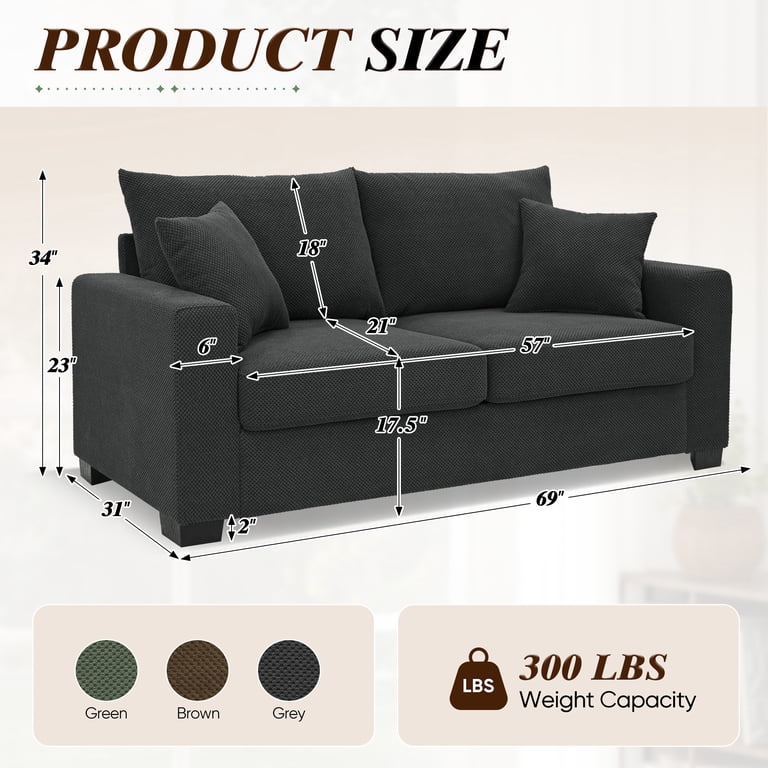 Lunale 69" Modern Loveseat, Gray Polyester photo 7