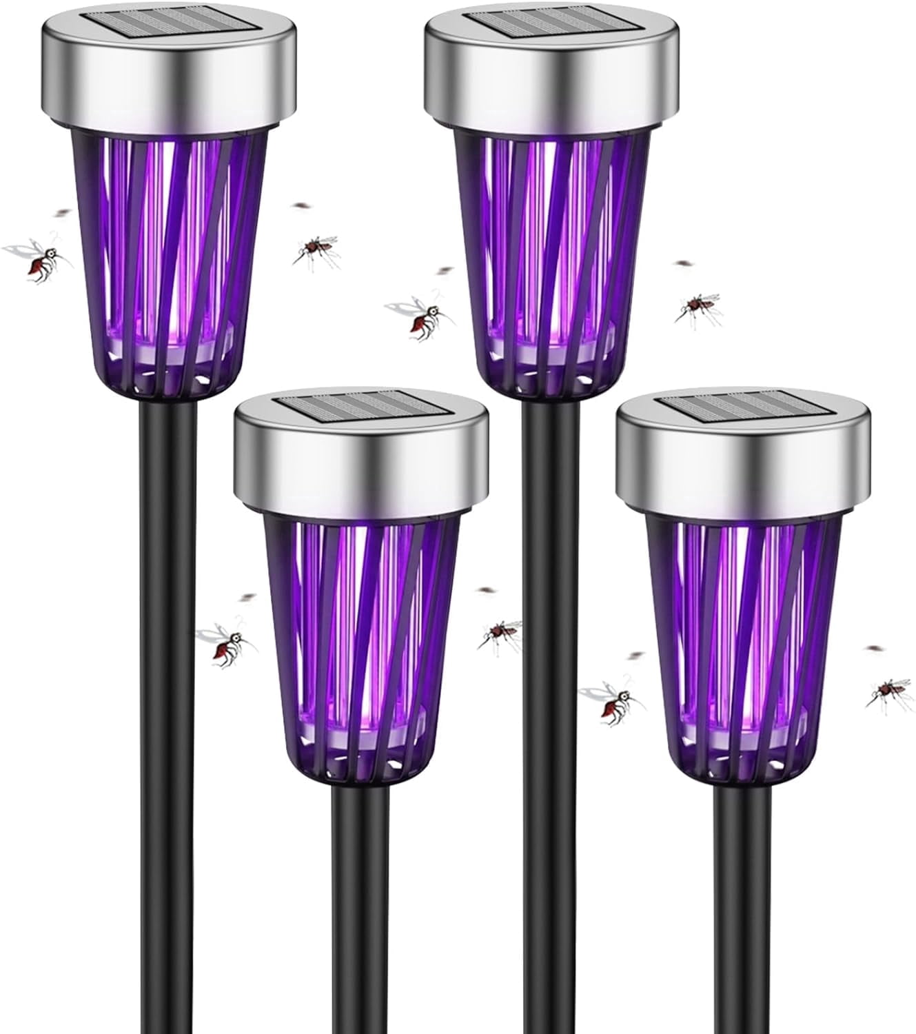 G · PEH Solar Bug Zapper Outdoor Waterproof Solar Powered Mosquito Zapper Outdoor Led Fly Zapper Lighting Lamp Stake Landscape Fixture (4 Pack)