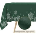 thumbnail image 2 of 60x84inches Christmas Tablecloth Green and White Snowflakes Decorative Table Cloth Washable Wrinkle Resistant Fabric Table Cover for Kitchen Dining Winter Holiday Xmas New Year Party Decor, 2 of 7