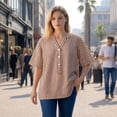 thumbnail image 7 of T Shirts For Women Brown Womens Tops Fashion Loose Stand Color Striped Collar Casual Shir Summer Tops, 7 of 7