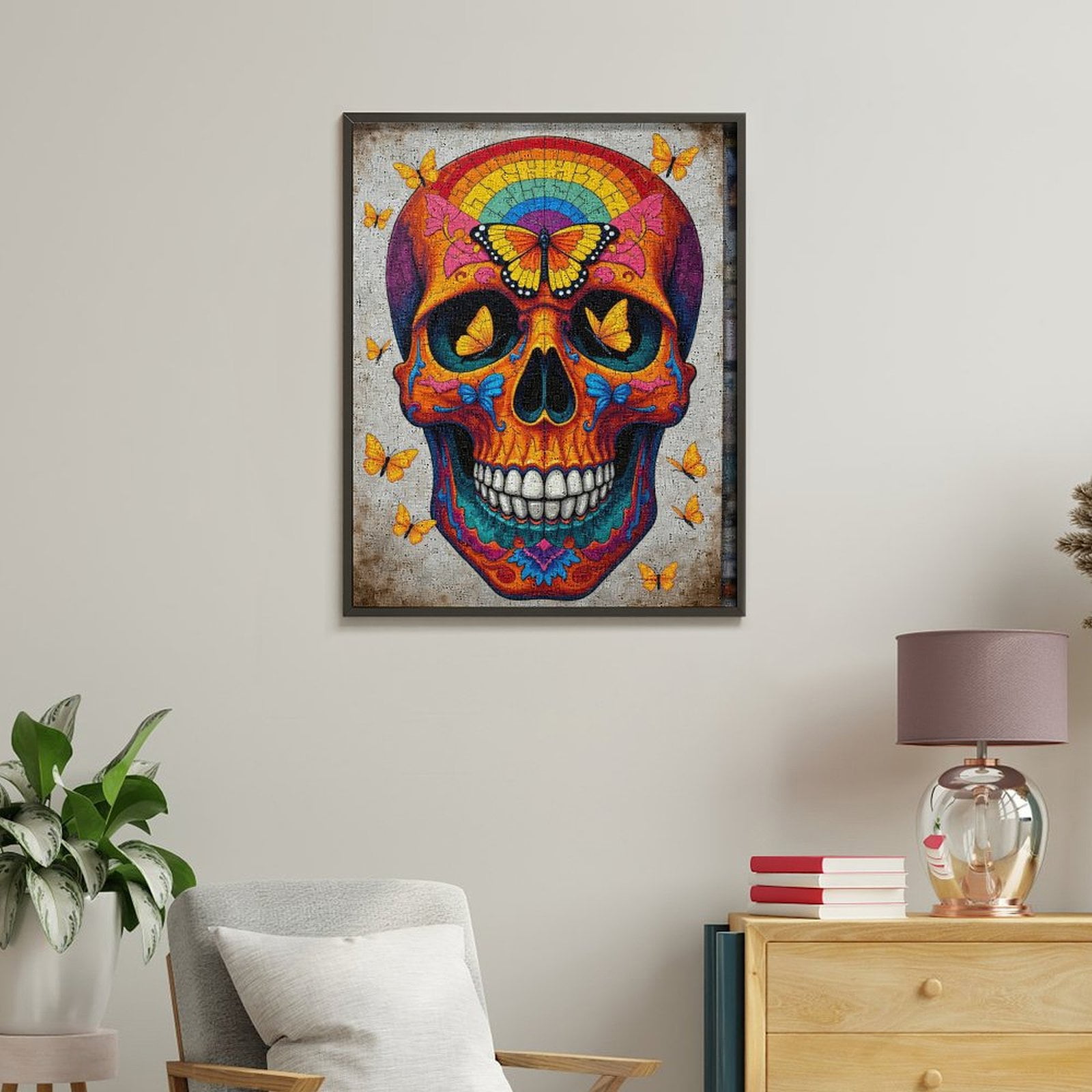 Paint By Numbers Kit for Adults Beginner - DIY Colorful Skull Art With Butterflies Canvas Painting Kits for Adults, Frameless Paint By Number for Adults for Home Wall Decor 16x20 Inch