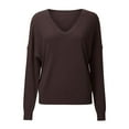 thumbnail image 4 of Fiaer V Neck Oversized Sweaters for Women Long Sleeve Warm Knitted Loose Fit Casual Pullover Trendy Comfort Tops Coffee XL, 4 of 4