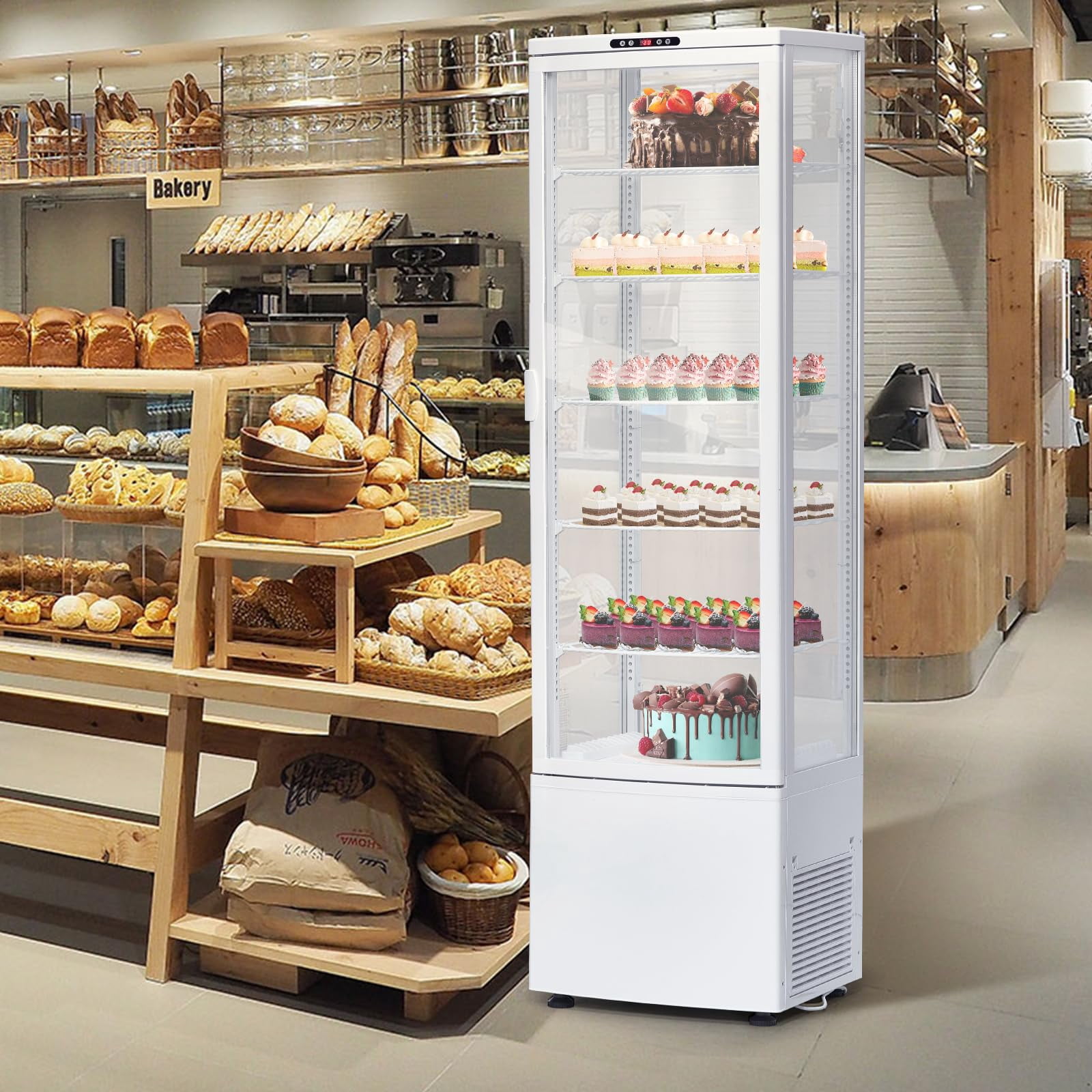Commercial Refrigerator Display Case, 9.8 Cu.FT Display Fridge Single-Door Pastry Display Case with Interior LED Lighting, Double-Layered Glass Commercial Countertop Bakery Display Refrigerator