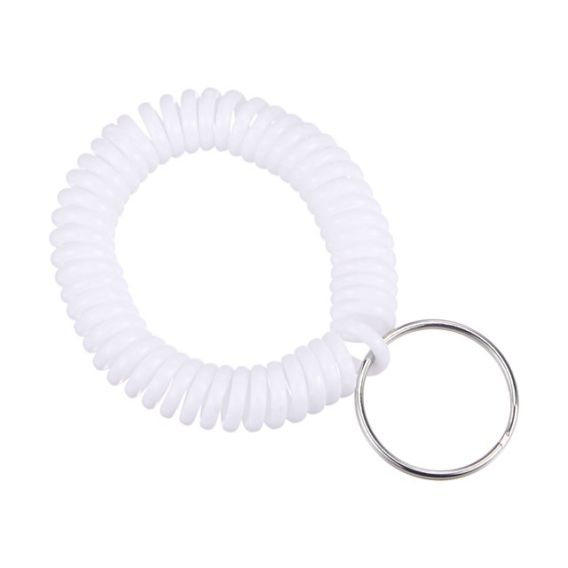 Unique Bargains Plastic Wrist Coil Keyring Stretchable Spiral Keychain, White 5 Pack