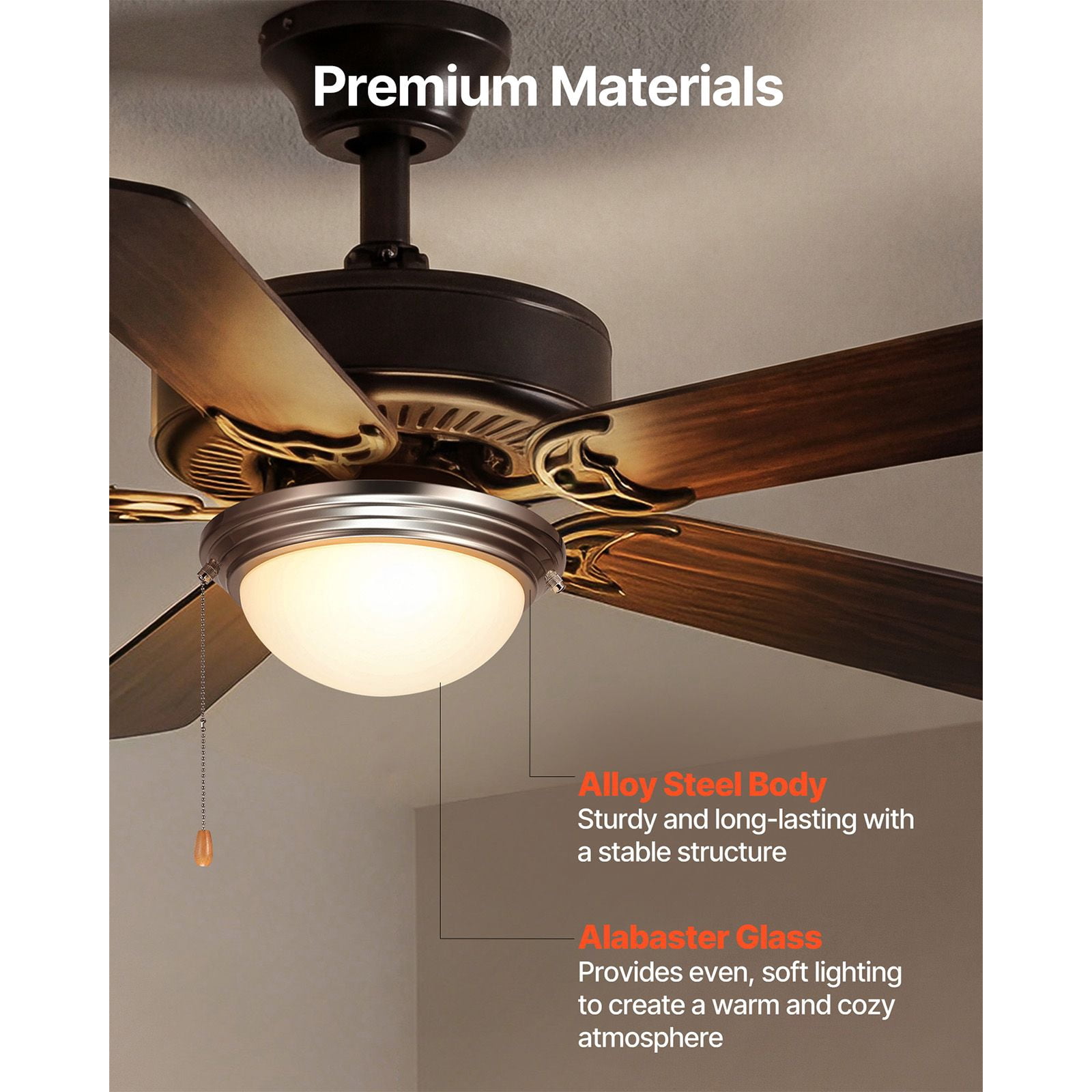 Ceiling Fan Light Kit 10.87 Inch 2x3000K 750lm Bulbs Alabaster Glass Alloy Steel Pull-Chain for Living Room Bedroom
