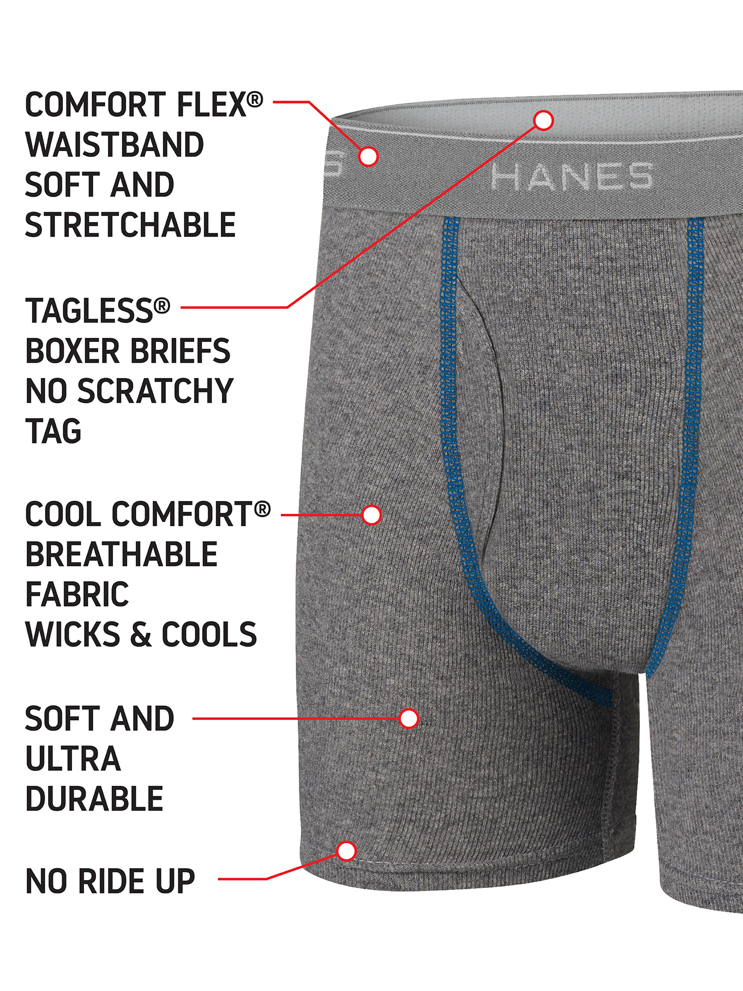 Hanes Boys, 10 + 3 Bonus Pack, Tagless, Cool Comfort Boxer Briefs, Sizes S (6/8) - XL (18/20) - image 5 of 7