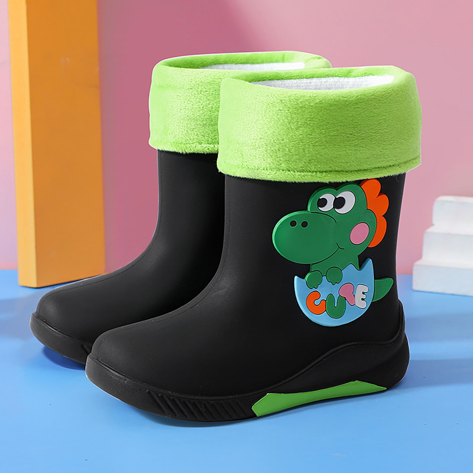 Toddler Rain Boots Boys Girls Ankle Length On Garden Rubber Short Rainboots Kids Water Shoes Green 12 Years-13.5 Years