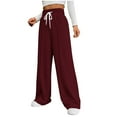 thumbnail image 1 of Pantalones de chándal de mujer de color liso, cintura alta, cordón y pierna ancha para otoño-invierno: pantalones elásticos versátiles, informales y cómodos con tabla de tallas., 1 of 8