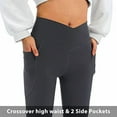 thumbnail image 3 of Women's Flare Leggings with Pockets-Crossover High Waisted Bootcut Yoga Pants-Tummy Control Bell Bottom Leggings, 3 of 13