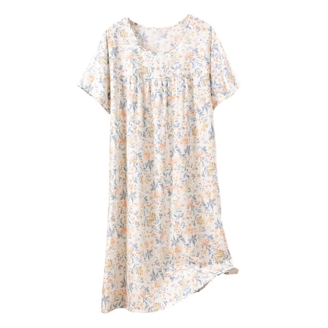 Chemise de Nuit pour Femmes, Manches Courtes à Col Rond Imprimé, Robe d'Allaitement, Rayonne Spandex Douce, Robe de Détente Longueur Genou