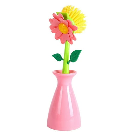 

Ruiteh Flower Long Handle Wash Pot Brush Kitchen Dish Hearth Cleaning Tool (Pink)