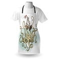 thumbnail image 3 of Kraken Apron Octopus Sinking the Pirate Ships Greek Myth Fish Culture Cartoon Artwork Image, Unisex Kitchen Bib Apron with Adjustable Neck for Cooking Baking Gardening, Tan Pale Green, by Ambesonne, 3 of 3