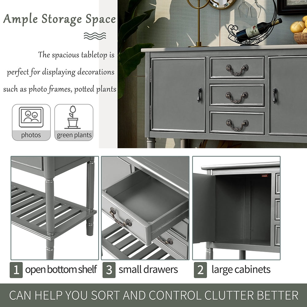 Lowestbest 45" Farmhouse Accent Entryway Table, Entry Table with 3 Drawers, 2 Cabinets and 1 Shelf (Grey) Lowestbest 45" Farmhouse Accent Entryway Table, Entry Table with 3 Drawers, 2 Cabinets and 1 Shelf (Grey)