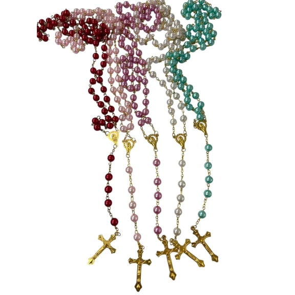 12Pcs mixed faux pearl Rosaries gold tone Cross Rosary / Religious Rosary/baptism favor