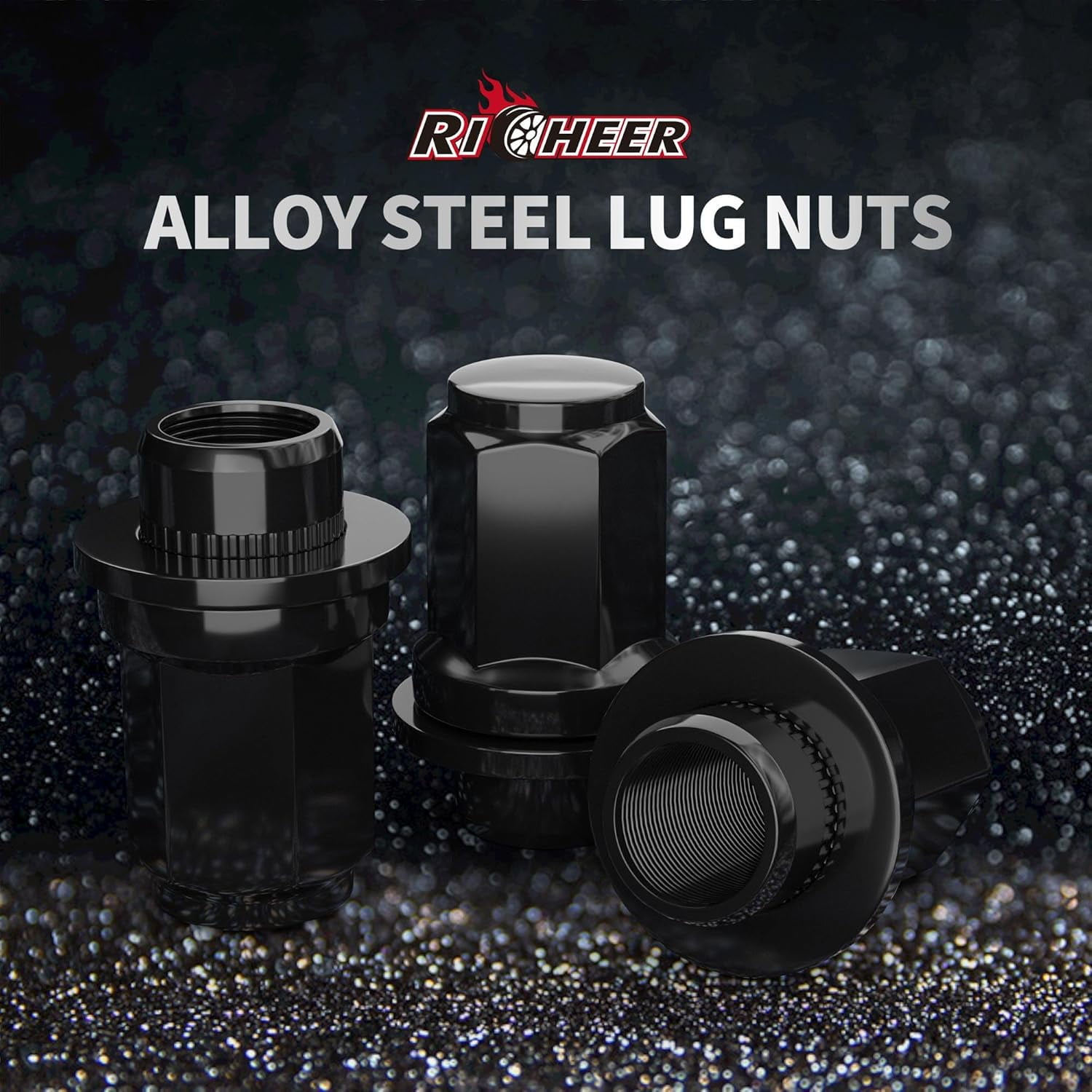 Richeer 24Pcs M12x1.5 OEM Factory Style Black Lug Nuts for Tacoma, 4Runner, FJ Cruiser, GX460, GX470, Mag Washer Style, 1.85 inch Tall - 13/16"(21mm) Hex, 12x1.5 Black Lug Nuts