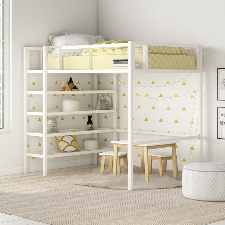 Mainstays Metal Storage Loft Bed with Book Case Twin Bunk Off