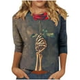 thumbnail image 2 of VKOYWKM Halloween Shirt for Women 3/4 Sleeve Skeleton Graphic T Shirts Loose Fit Crew Neck Halloween Theme Blouses, 2 of 5