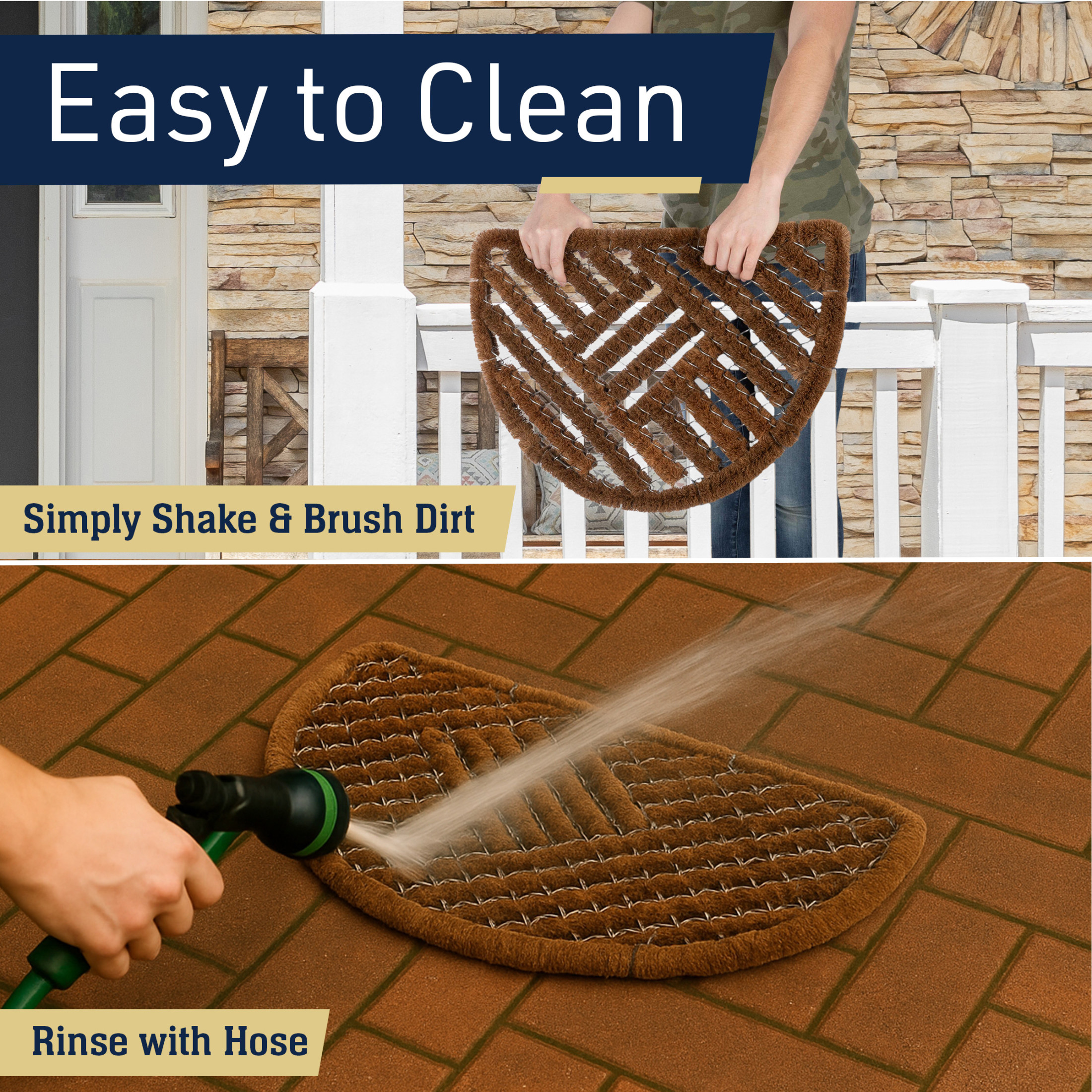 Kings County Tools 23.5x16” Natural Coir Doormat with Stainless Steel Mesh - Outdoor Welcome Mat