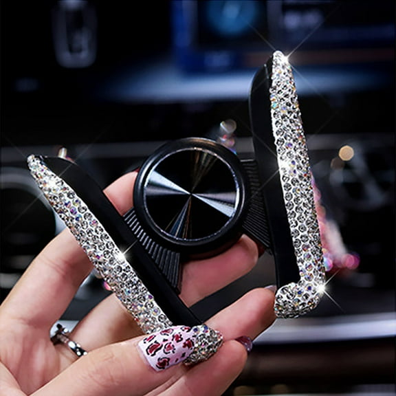Car Phone Holder Rhinestone Bling Mount, Automatic Clamping Snap Type Navigation Stand, 8.5cm Mini Dashboard Air Vent Clip, Universal 98% Mobile Phone GPS Cradle with Diamond Decor