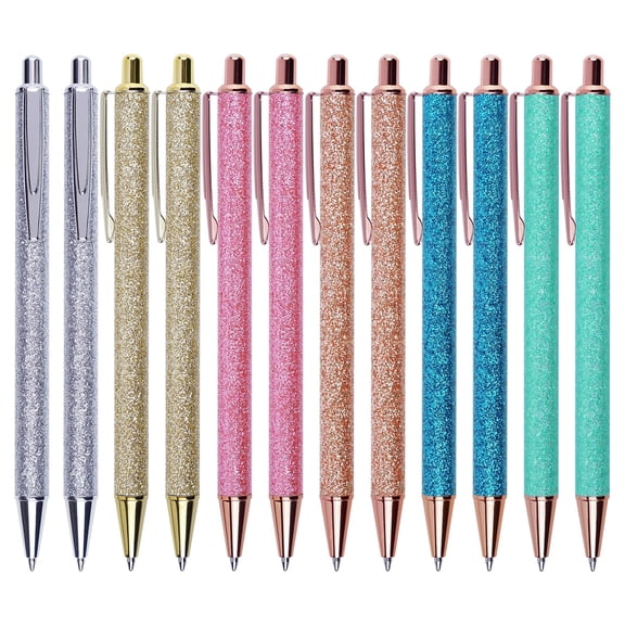U-RIGHT Stainless Steel Retractable Sparkly 1.0 mm Black Ink Ballpoint Pens 12 Count