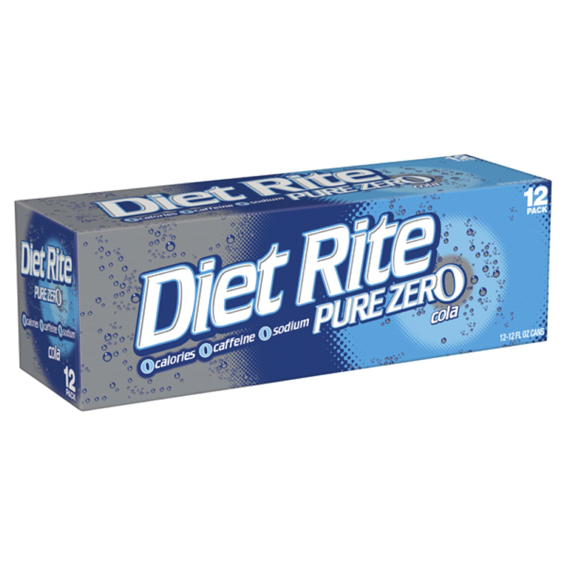Diet Rite Pure Zero Cola Soda 12oz Cans, Quantity of 12