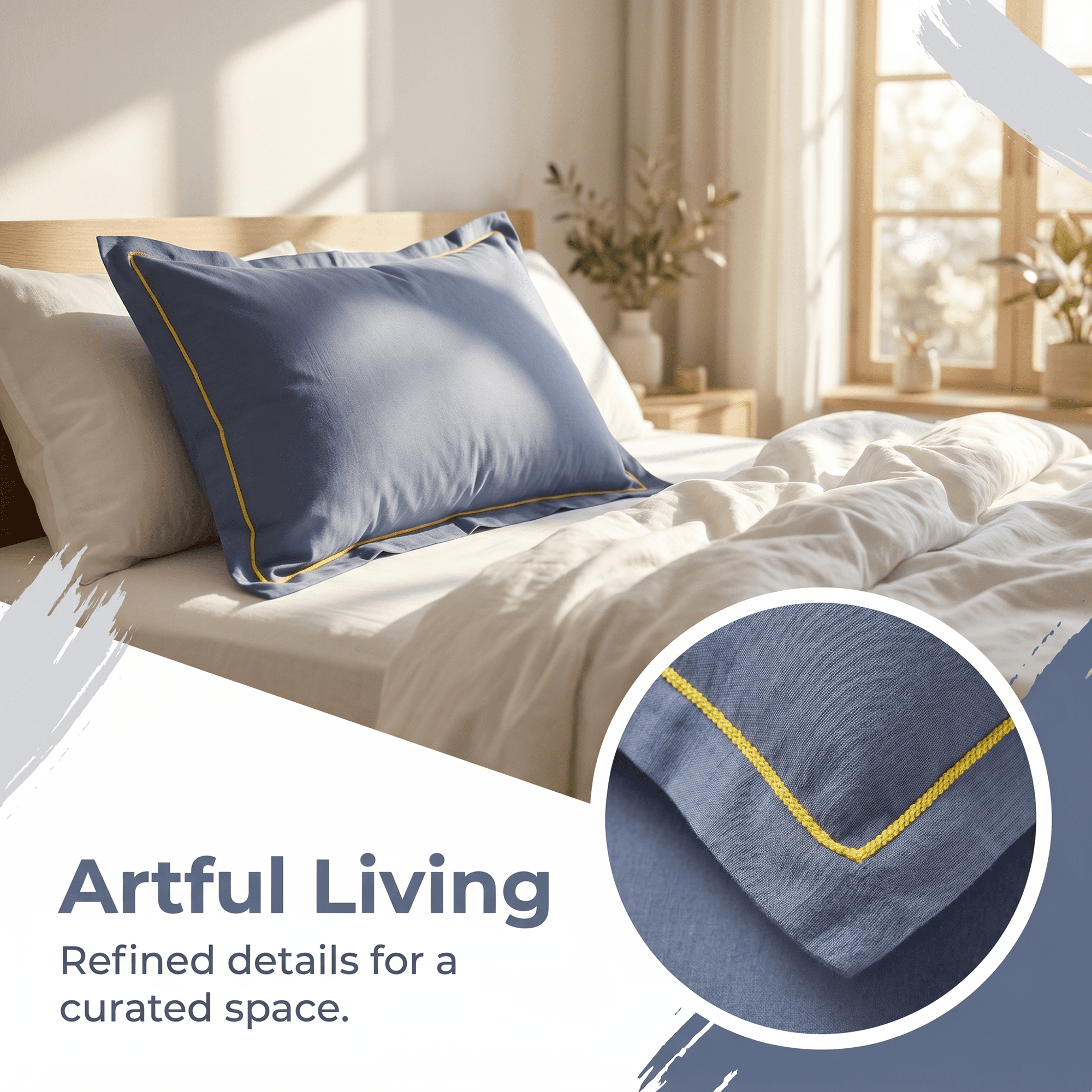 Unique Bargains 2Pcs Smooth Wrinkle Resistant Cotton Pillowcase Queen Navy Blue