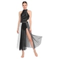 thumbnail image 7 of Aislor Women Lyrical Dance Rhinestone Sleeveless Contemporary Dancewear Mesh Split Long Dress Black L, 7 of 7