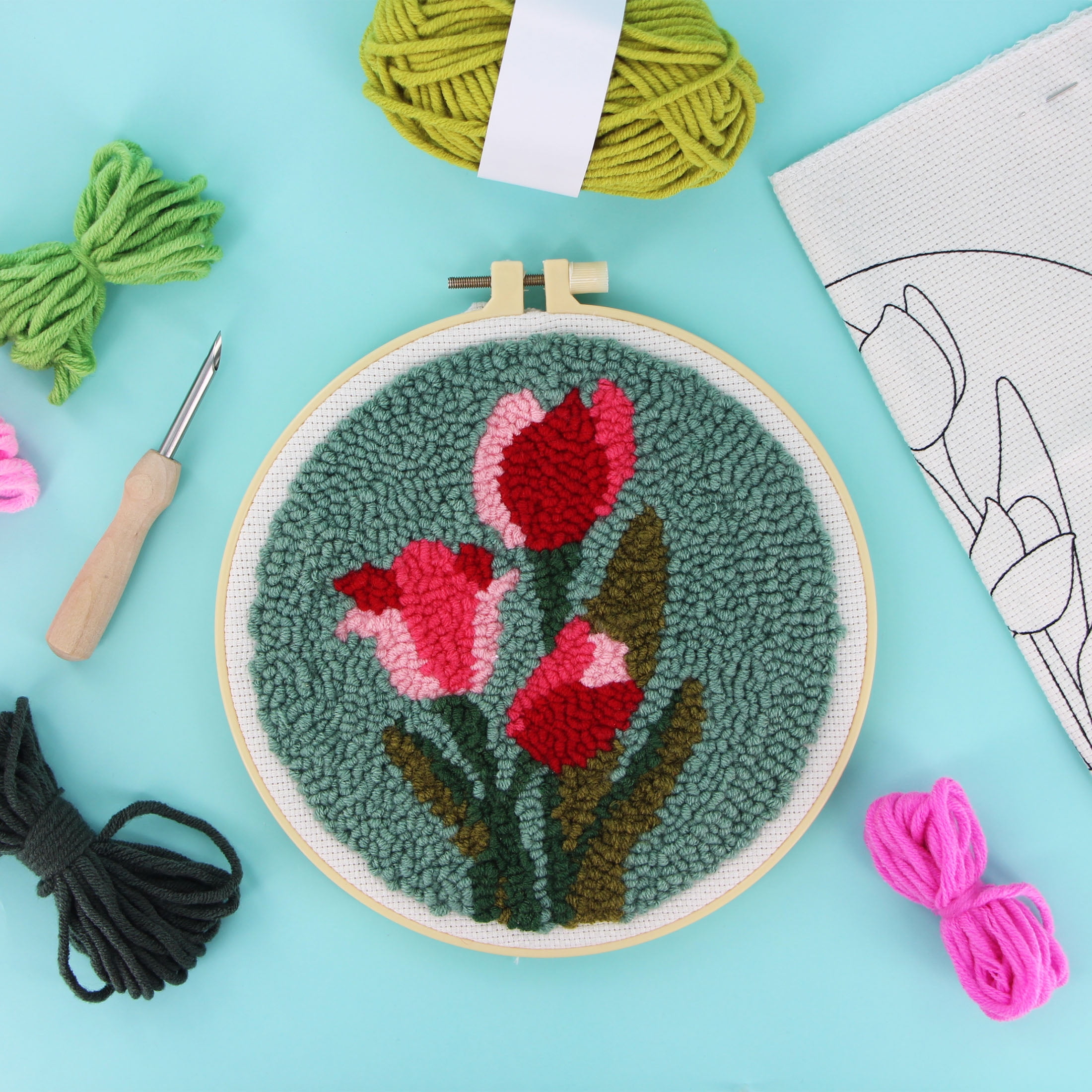 UNIQUE CREATIV CRAFT Punch Needle Kit – Tulip, 1 pc, Age 8+, Intermediate, 20×20 cm, PUNCH NDLE KIT TULIP