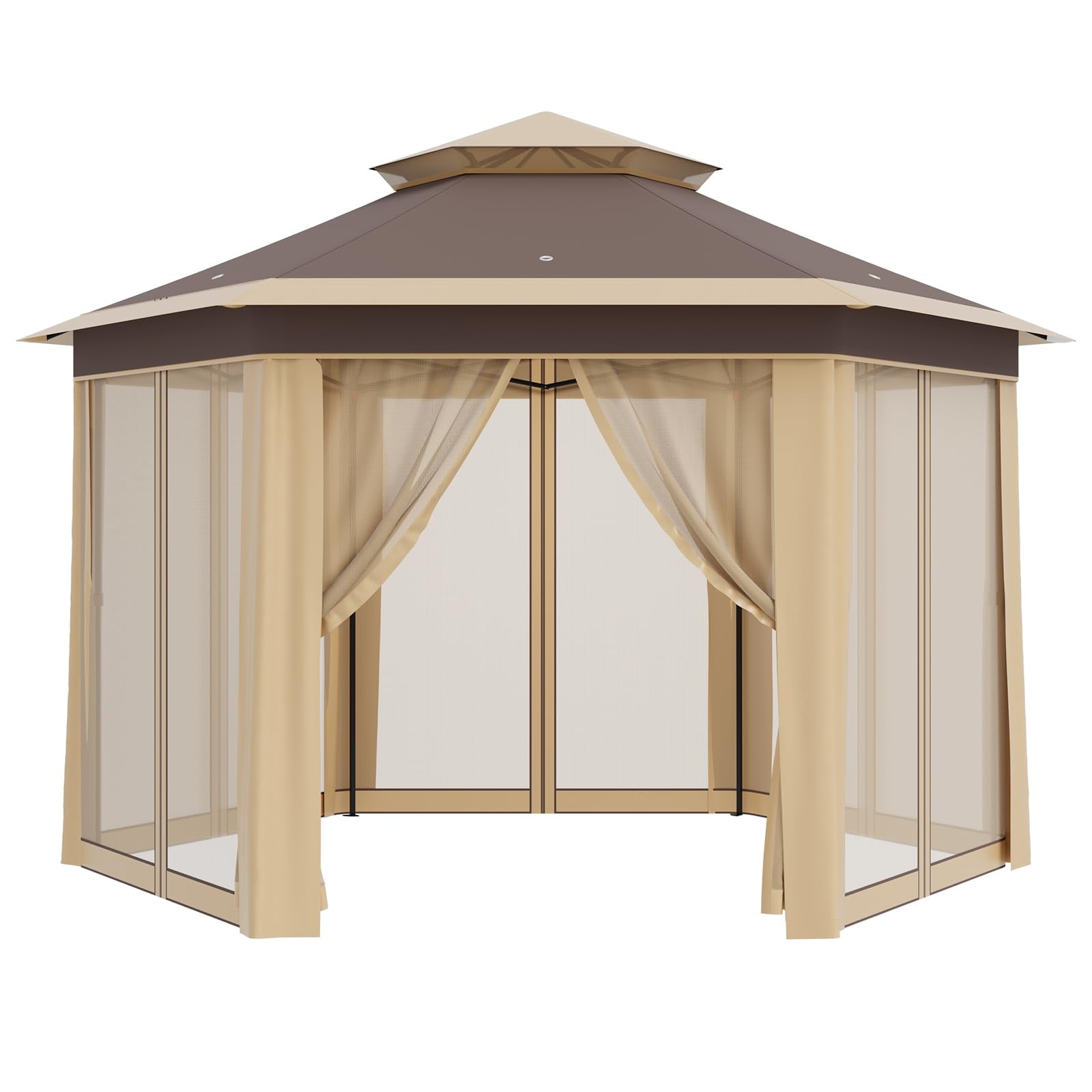 TROPOW Gazebos for Gardens,All Seasons Gazebos,with Adjustable Heights,Outdoor Gazebo for Backyard & Patio Furniture,Pop Up Tent,Khaki
