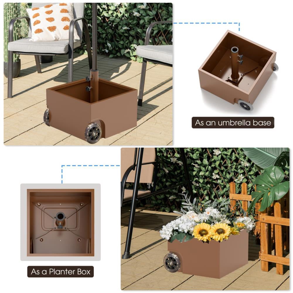 Spaco 150 Pounds Patio Umbrella Base Stand Wheels Planter Outdoor, Outdoor Umbrella Stand, Patio Umbrella Stands & Bases, Deck Umbrella Stand-Coffee