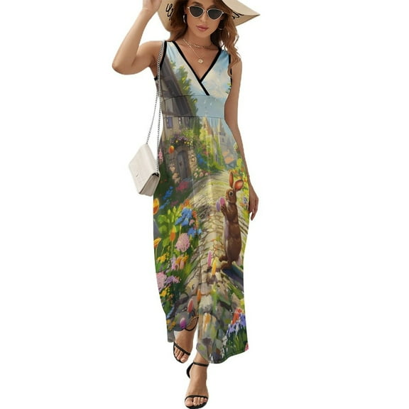 Easter Bunnies Rabbits Sleeveless Dress Woman Fashion Long Dresses Women's Summer Suit Dress 2025