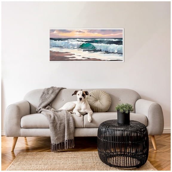 Kate and Laurel roll tide Framed Canvas Wall Art by Mary Sparrow 40 x 18 Sylvie White, Coastal, Beach, Nature Art for Wall Decor, Living Room, Bedroom