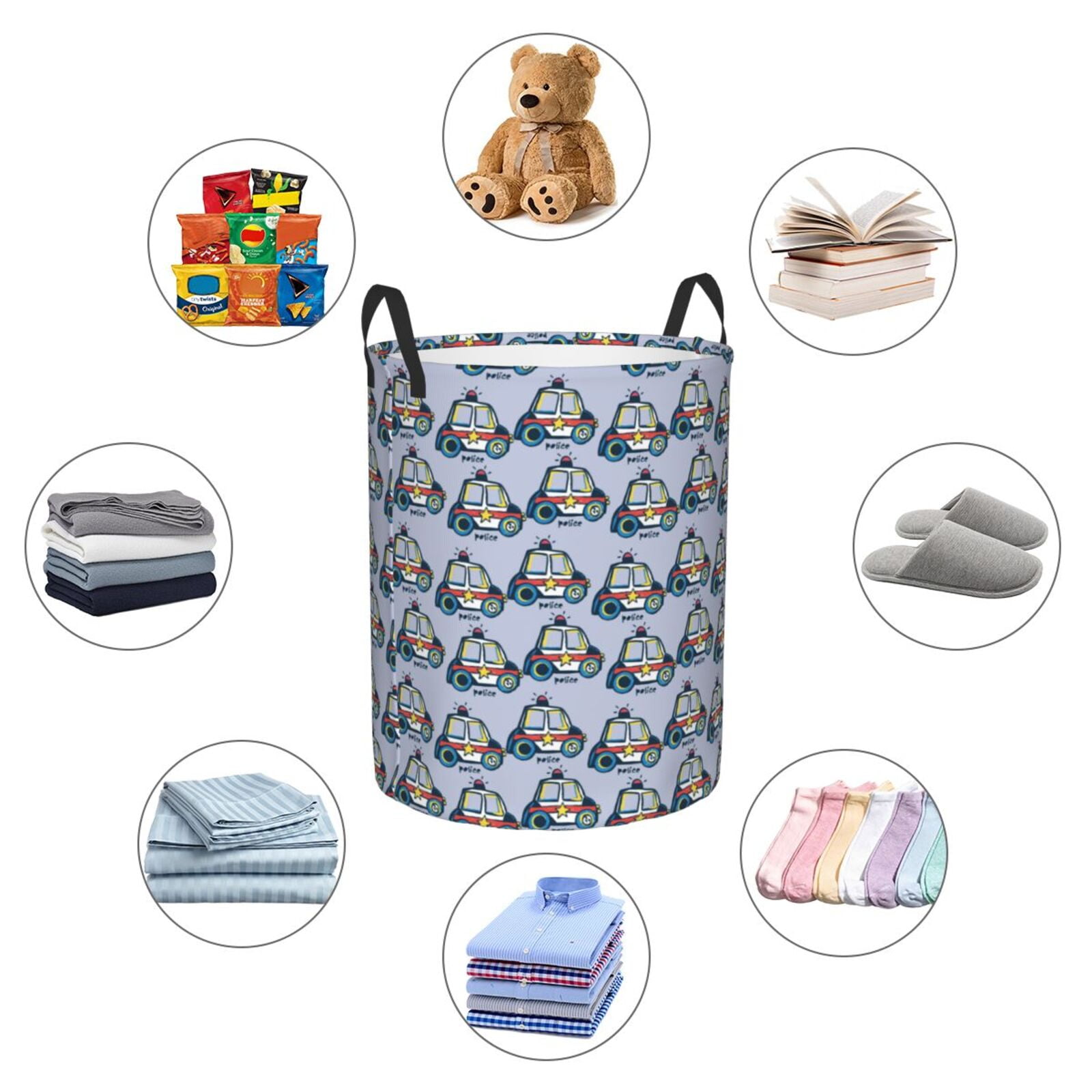 Large Laundry Basket with Handles - Police Car Kids Baby Dirty Clothes Laundry Hamper for Bedroom Aesthetic