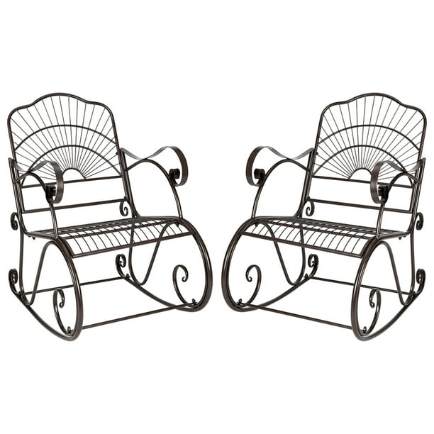 2-Piece Porch Rocking Chair, Outdoor Wrought Iron Rocking ...