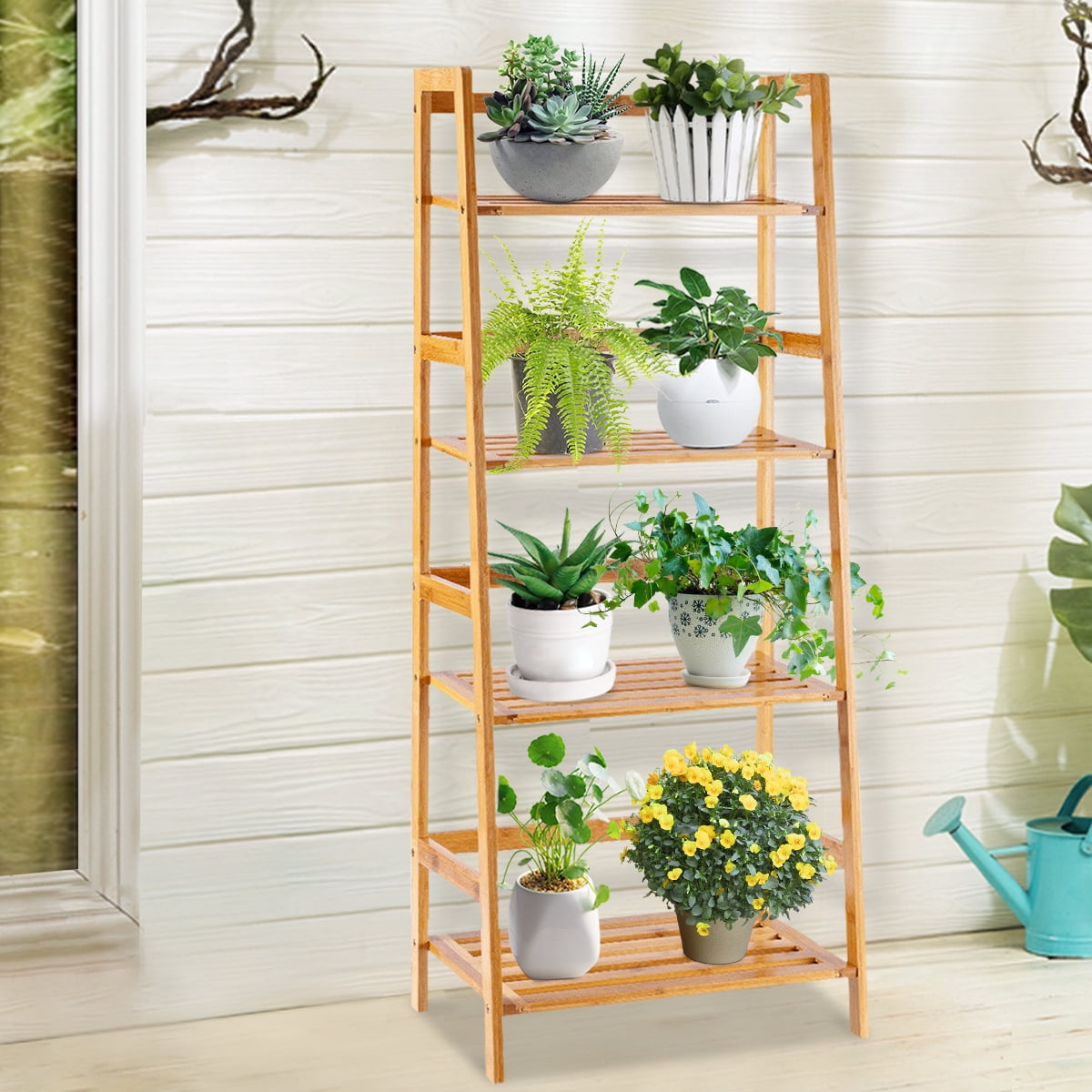 4Tier Bamboo Flower Plant Stand, Flower Pot Bonsai Stand