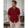 thumbnail image 5 of Oalirro Men's Short Sleeve Casual Button Down Shirt – Lightweight Breathable Cotton, Two Chest Pockets, Classic Collar, Solid Wine, Regular Fit for Summer Wear, 5 of 11