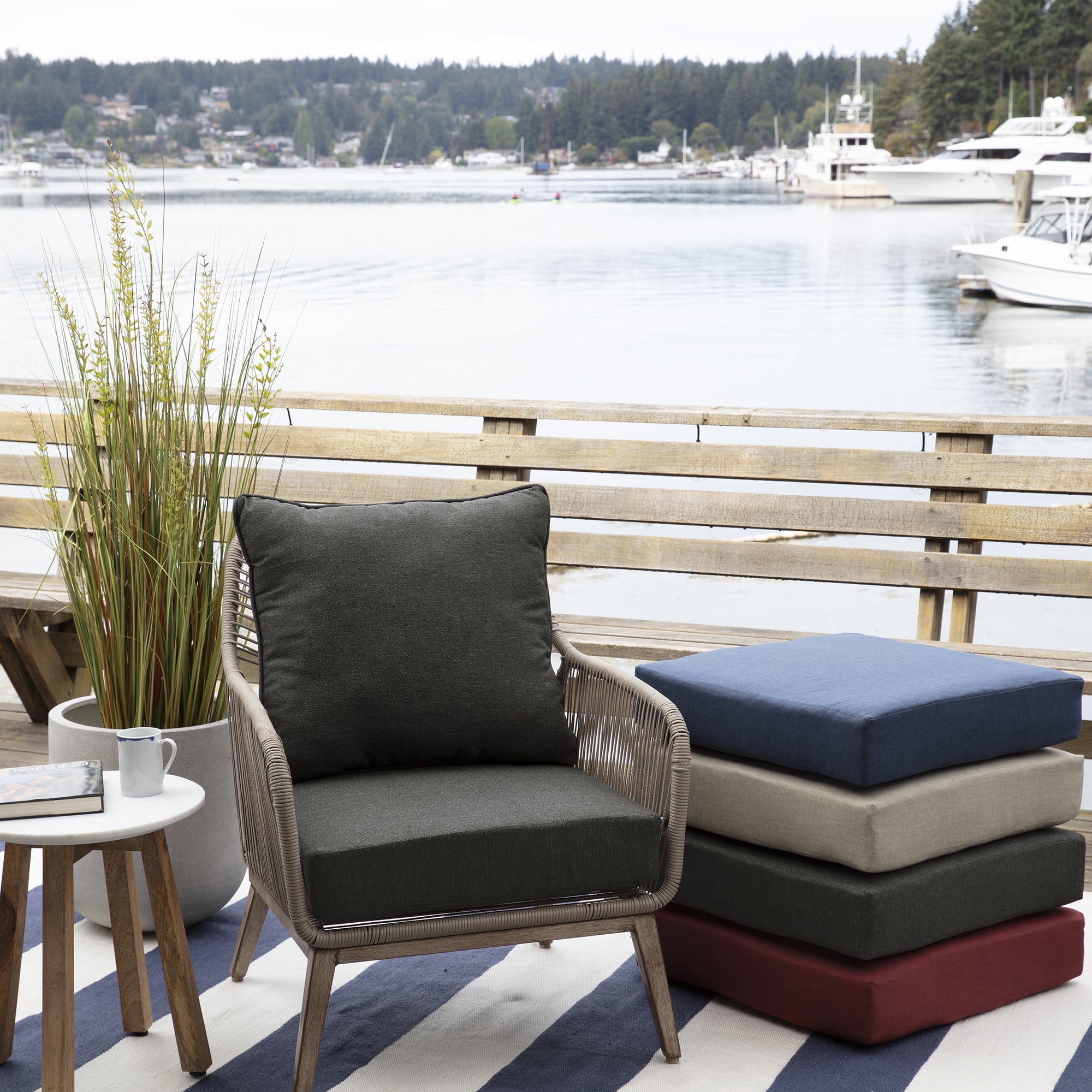 ARDEN Oceantex Outdoor Deep Seating Cushion Set 24 x 24, Ink Charcoal Black