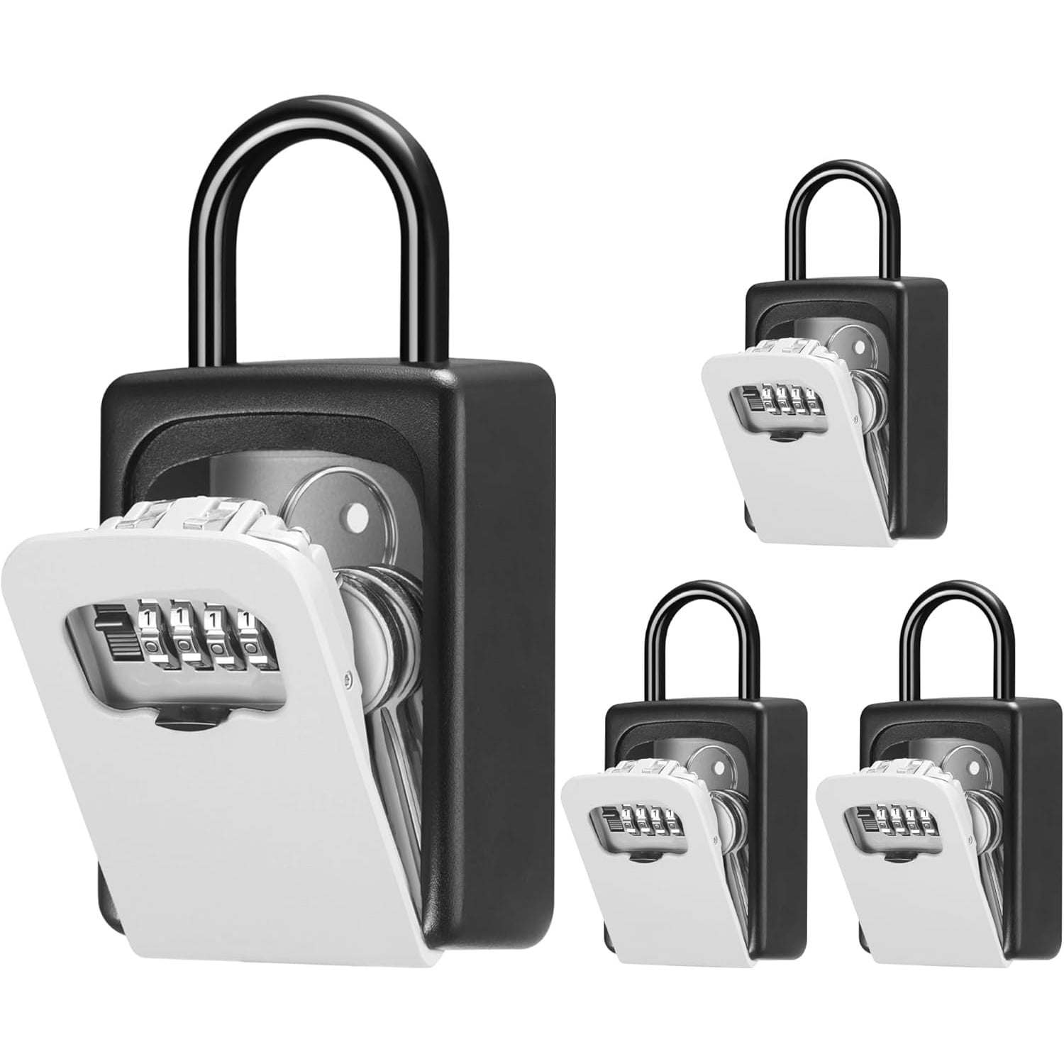 Large Key Lock Box Resettable Combination Code Lockbox, Portable Wall Mount Lockbox Security Safe Box for Outside Outdoor Home Office Door Handle House Key, Gray (4 Pack)