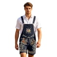 thumbnail image 4 of BOOMNY Oktoberfest Mens Short Bib Overalls Wide Leg Short Jumpsuits for Men Loose Fit Elastic Waist Drawstring Embroidery Casual Shortalls With Pocket, 4 of 4