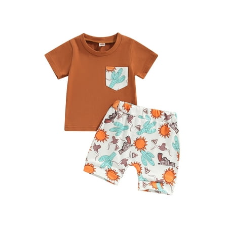 

Jkerther Western Baby Boy Summer Clothes Cactus Print Short Sleeve T-Shirt Casual Shorts Toddler Boy Outfits 0-3T