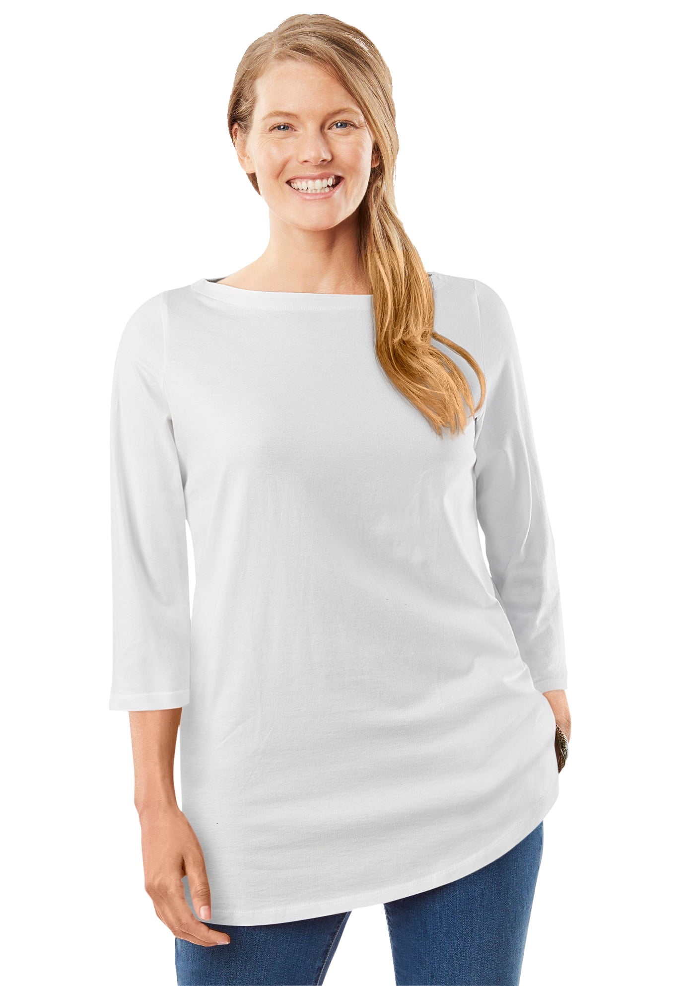 Woman Within Womens Plus Size Perfect Three-Quarter Sleeve Boat-Neck Tee Shirt