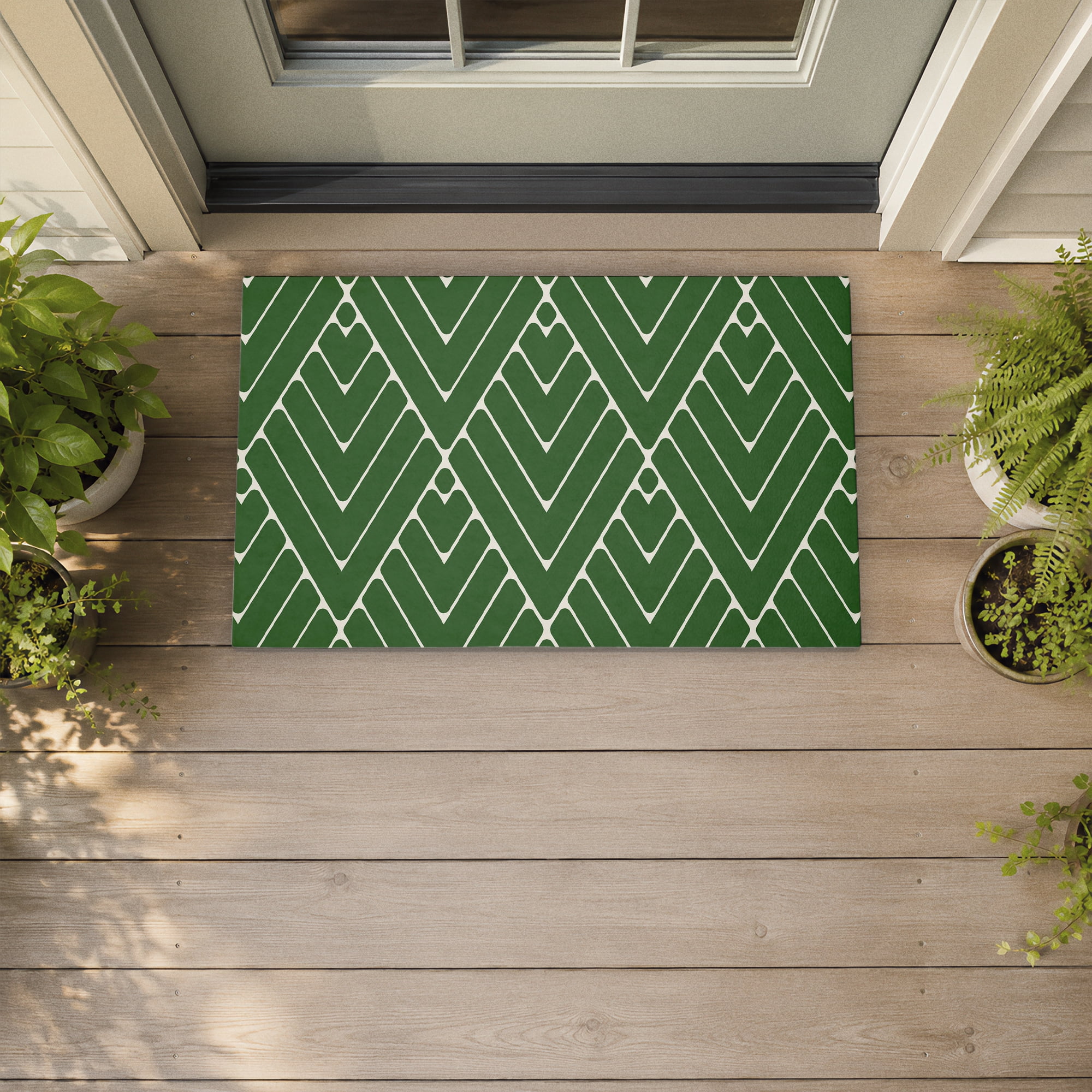 Stupell Industries Green Diagonals Abstract Printed Outdoor Door Floor Mat, design by SunDance Group LLC