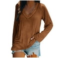 thumbnail image 2 of SDNall Hauts à Manches Longues pour Femmes Mode Décontractée Col en V Uni Blouse, 2 of 9